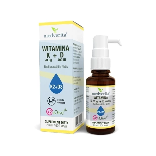 Medverita - Witamina K MK-7 K2&Olive™ 20 µg + D 400 IU - 30ml Medverita - Witamina K MK-7 K2&Olive™ 20 µg + D 400 IU - 30ml